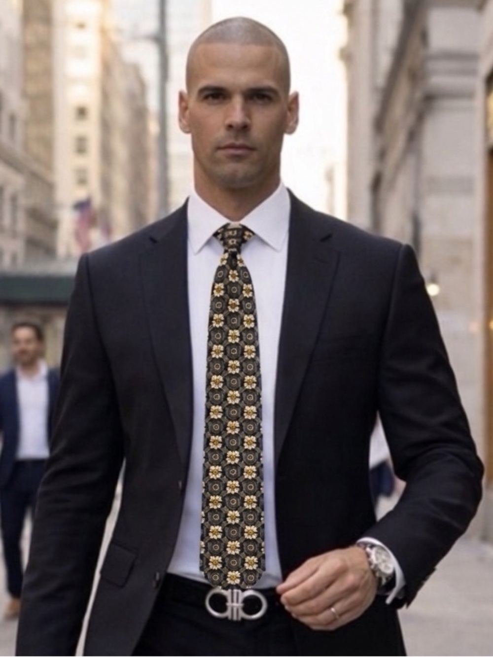 Ermenegildo Zegna Black and Gold Floral Tie
